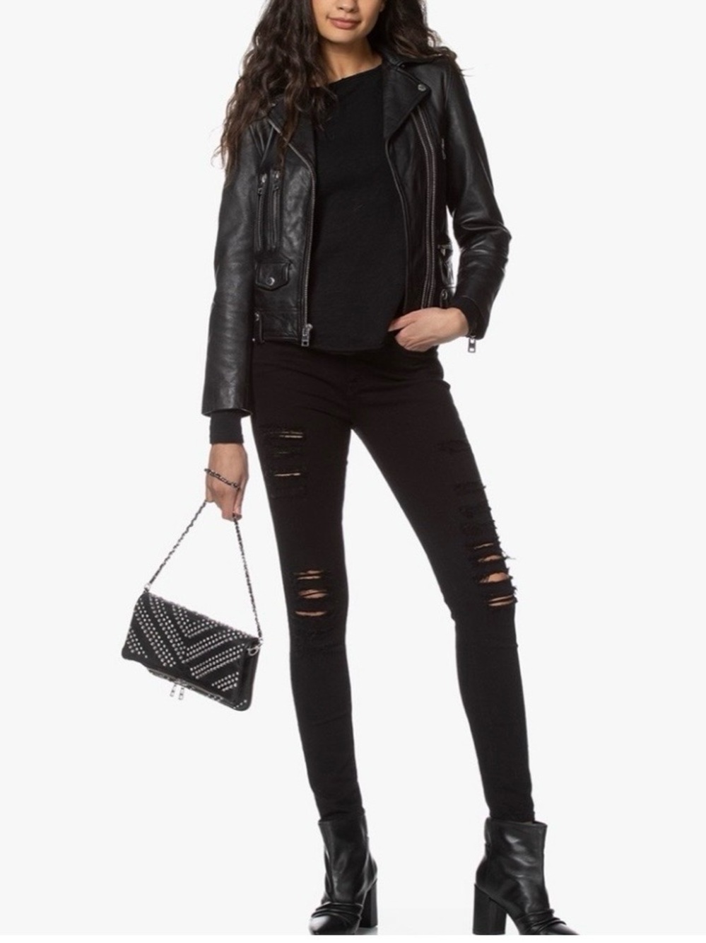 FRAME Le Skinny De Jeanne Ripped Noir Distressed Cropped Jeans Denim Size 32